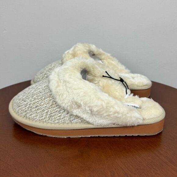 New Minnetonka Sondra Scuff Faux Fur Slipper in Tan Knit Women's Size 5 - Picture 4 of 8